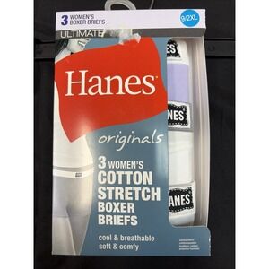 Hanes 3 Pack Women's Ultimate Cotton Stretch Boxer Briefs - Size 2XL